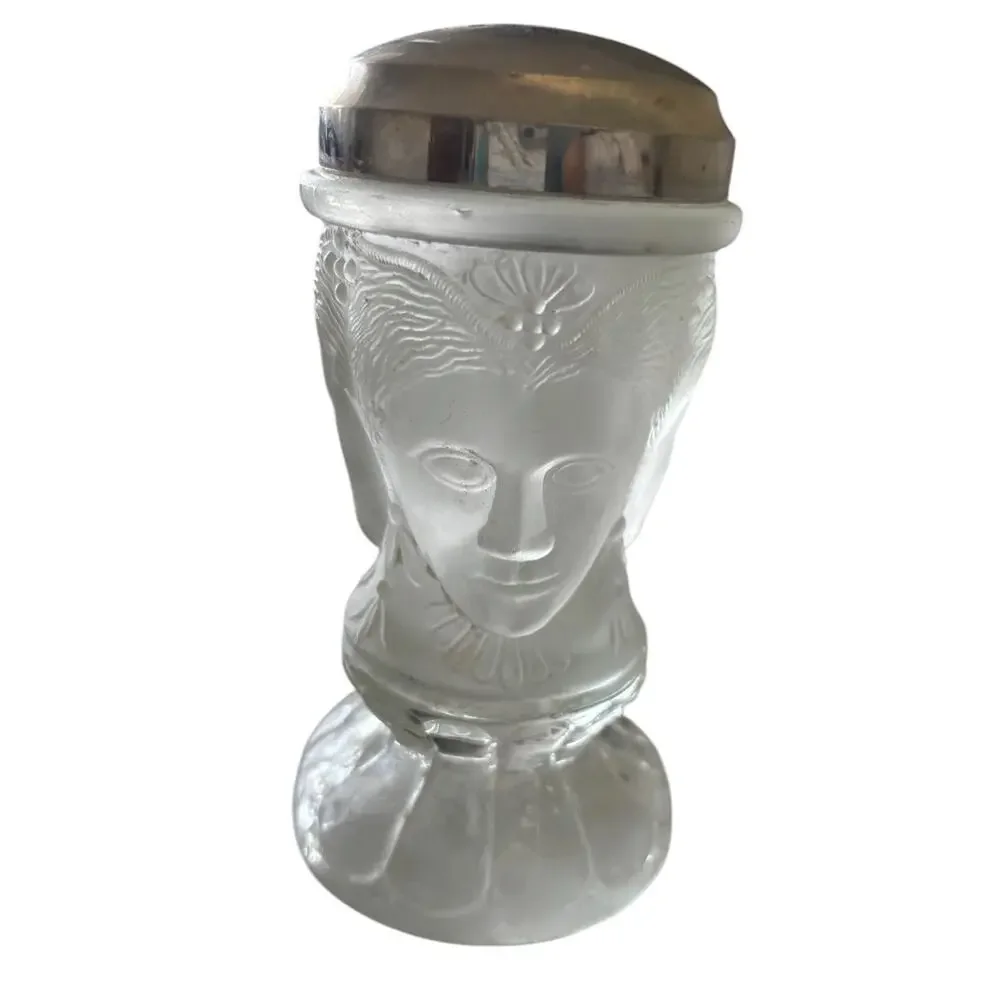 Three Faces Frosted Cheese Sugar Shaker, Clear Bottom No MMA Vintage